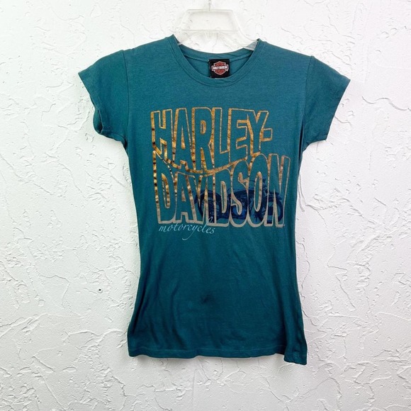 Harley-Davidson Tops - Harley-Davidson Blue Logo Crewneck Short Sleeve Fitted Graphic T-shirt Large